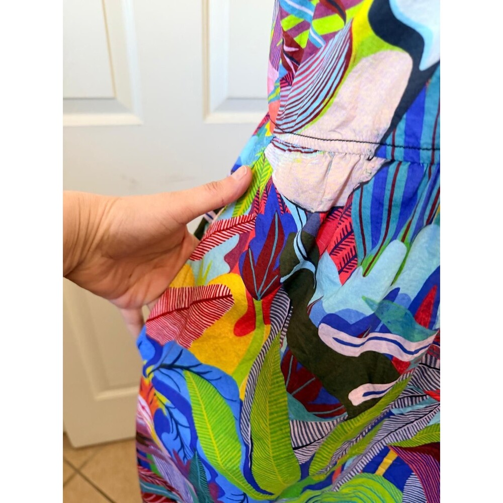 Anthropologie Orange Sigal Bird Palm Sundress Crossback Pockets Size XL Tropical - Picture 7 of 14
